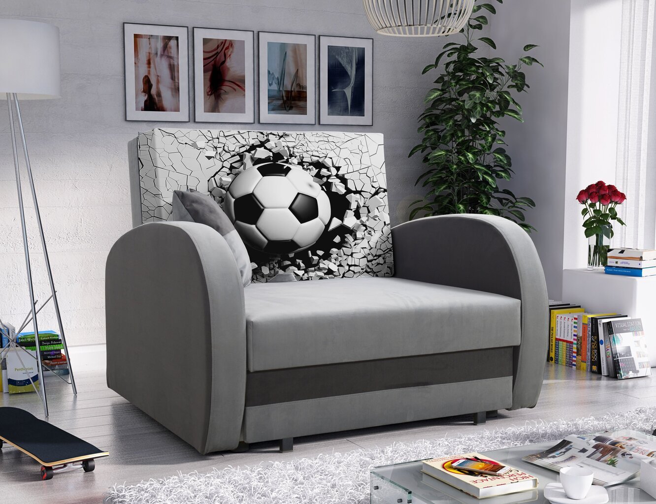Miegamasis fotelis LOLA Ball, pilka/grafito kaina ir informacija | Svetainės foteliai | pigu.lt
