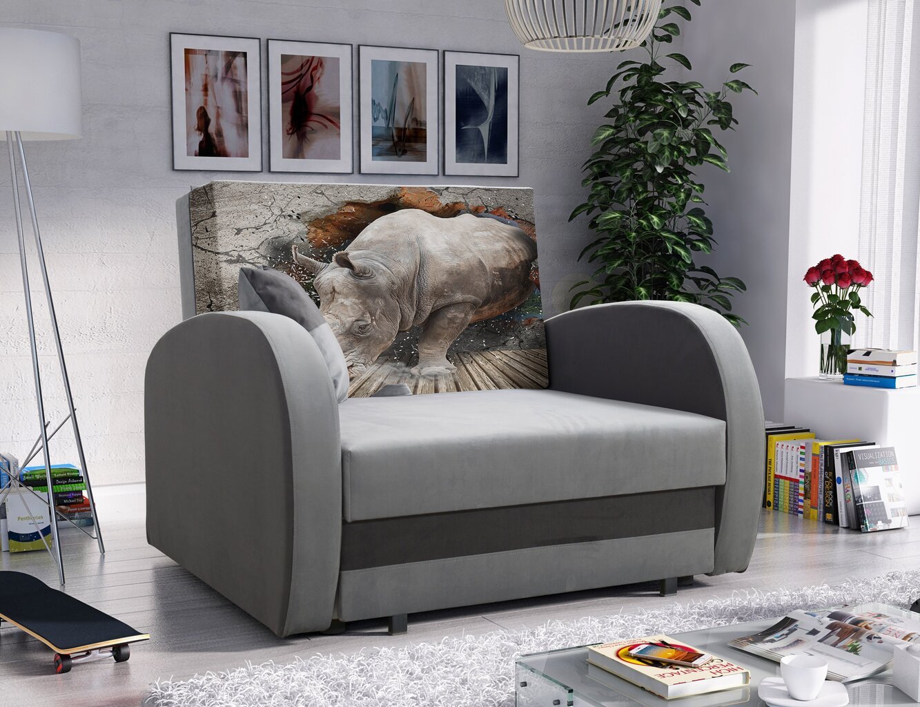 Miegamasis fotelis LOLA Rhinoceros, pilka/grafito kaina ir informacija | Svetainės foteliai | pigu.lt