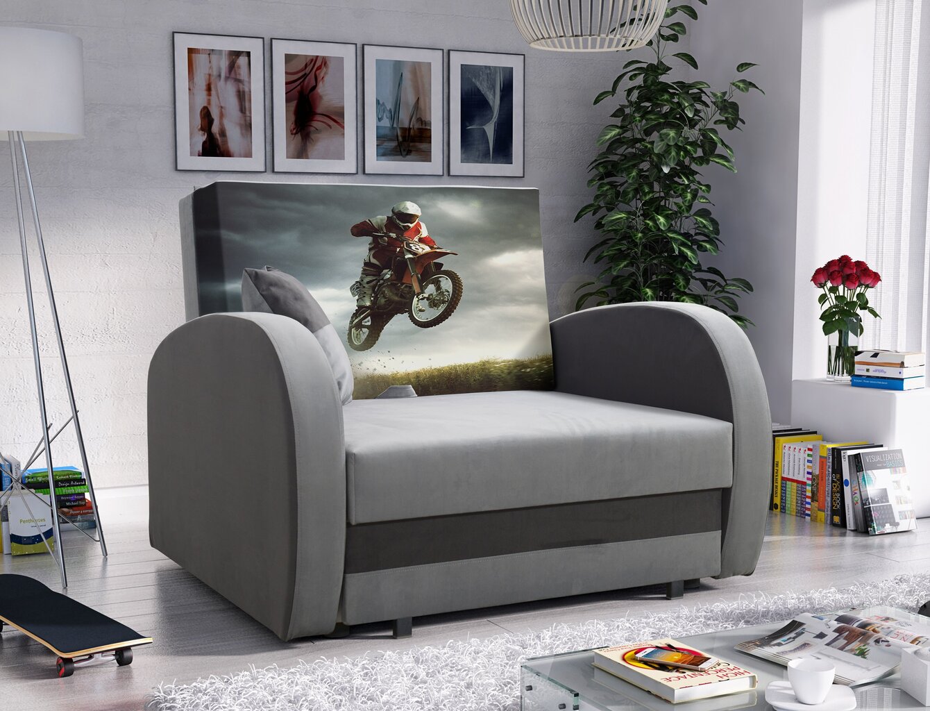 Miegamasis fotelis LOLA Motorcycle, grafito/pilka kaina ir informacija | Svetainės foteliai | pigu.lt