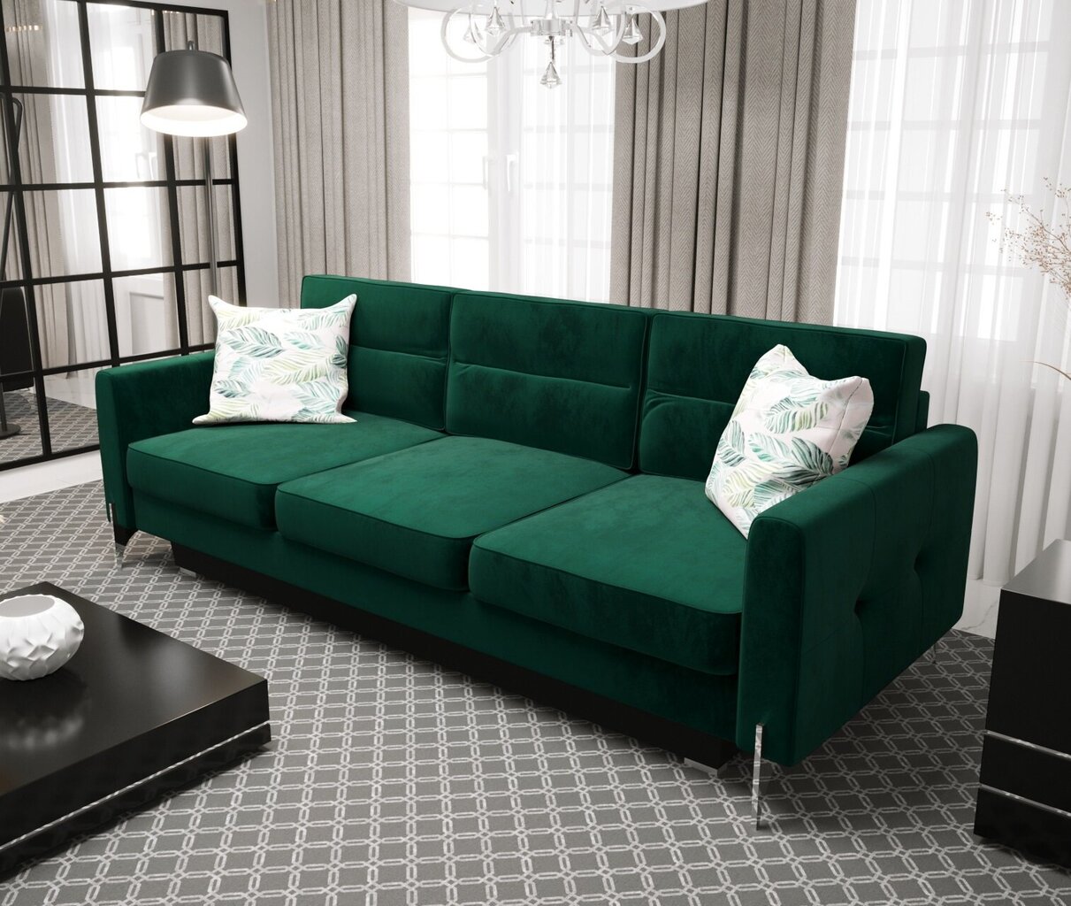 Trivietė sofa - lova ARTIS DL, žalia kaina ir informacija | Sofos | pigu.lt