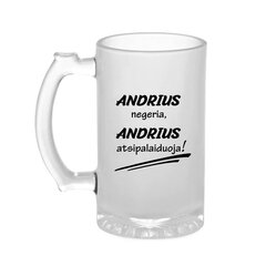 Bokalas „Andrius negeria, Andrius atsipalaiduoja“ kaina ir informacija | Originalūs puodeliai | pigu.lt