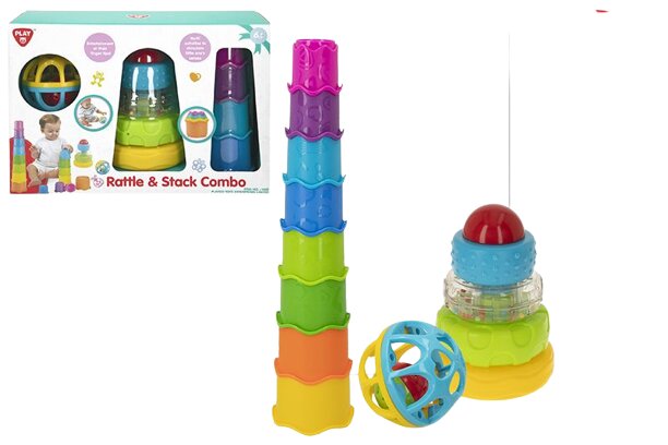 PlayGo žaislų rinkinys, 2 piramidės ir 1 barškutis kaina ir informacija | Žaislai kūdikiams | pigu.lt