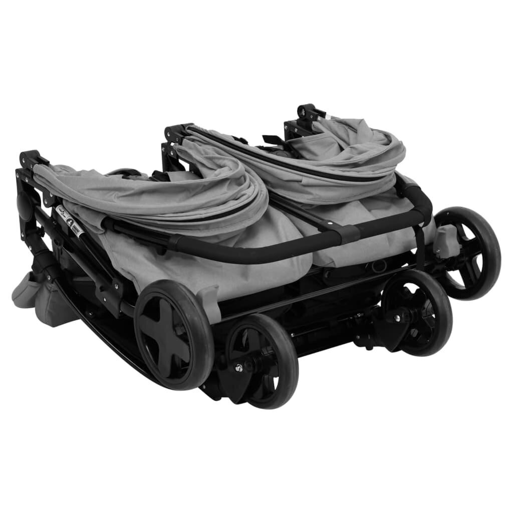 Vežimėlis dvynukams, šviesiai pilkos ir juodos spalvos, plienas kaina ir informacija | Vežimėliai | pigu.lt