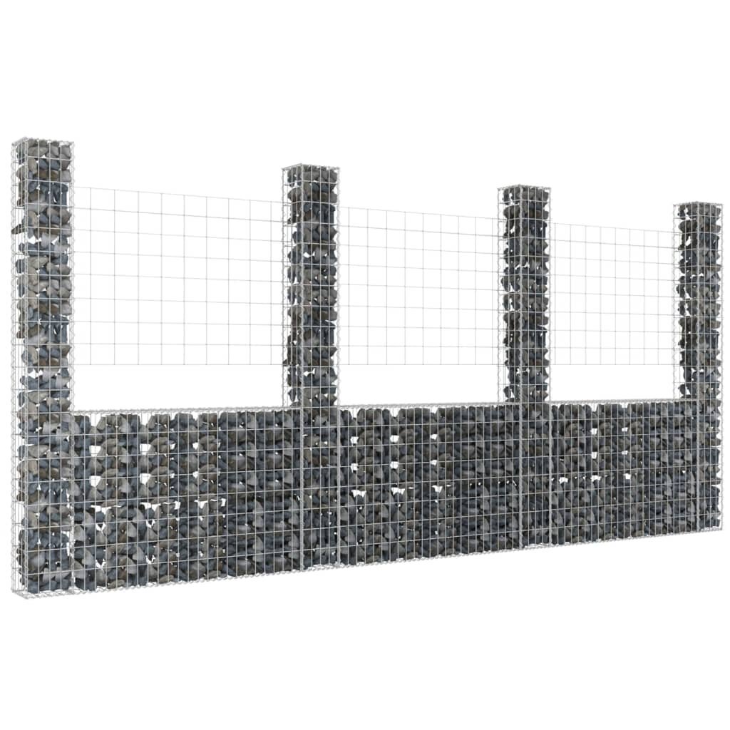 Gabionų krepšiai su kolonomis, 380 x 20 x 200 cm kaina ir informacija | Tvoros ir jų priedai | pigu.lt
