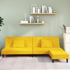Dvivietė sofa-lova su dvejom pagalvėm/pakoja, geltona, aksomas kaina ir informacija | Sofos | pigu.lt