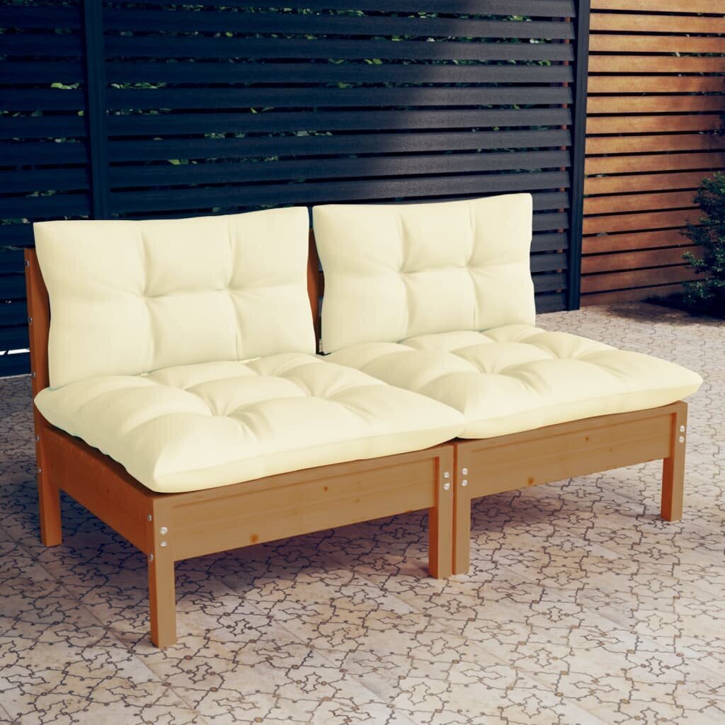 Dvivietė sodo sofa su kreminėmis pagalvėlėmis, pušies masyvas kaina ir informacija | Lauko kėdės, foteliai, pufai | pigu.lt