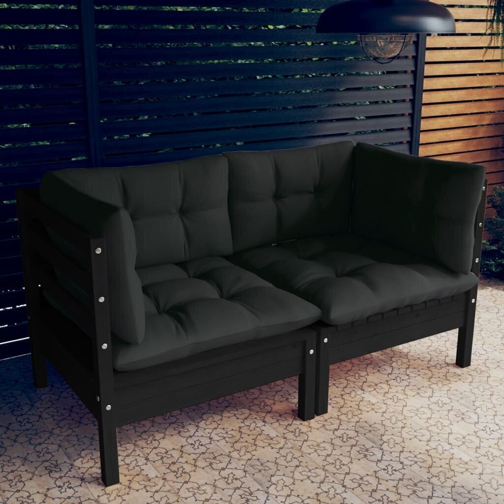 Dvivietė sodo sofa su antracito pagalvėlėmis, juoda kaina ir informacija | Lauko kėdės, foteliai, pufai | pigu.lt