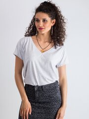 Меланжевая футболка с V-образным вырезом, светло-серая цена и информация | Женские футболки | pigu.lt