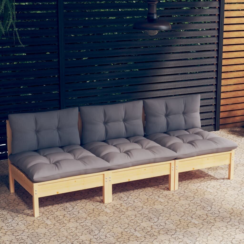 Trivietė sodo sofa su pilkomis pagalvėlėmis, ruda kaina ir informacija | Lauko kėdės, foteliai, pufai | pigu.lt