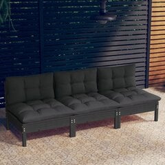 Trivietė sodo sofa su antracito pagalvėlėmis, juoda цена и информация | Садовые стулья, кресла, пуфы | pigu.lt