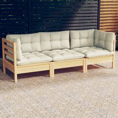 Trivietė sodo sofa su kreminėmis pagalvėlėmis, ruda kaina ir informacija | Lauko kėdės, foteliai, pufai | pigu.lt