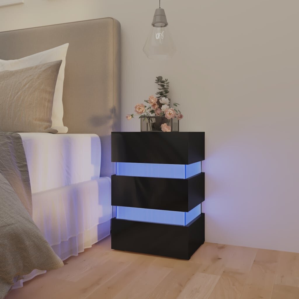 Naktinė spintelė su LED, 45x35x67 cm, juoda цена и информация | Spintelės prie lovos | pigu.lt