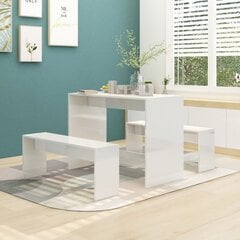 vidaXL Valgomojo baldų komplektas, 3 dalių, baltas, MDP, blizgus цена и информация | Комплекты мебели для столовой | pigu.lt