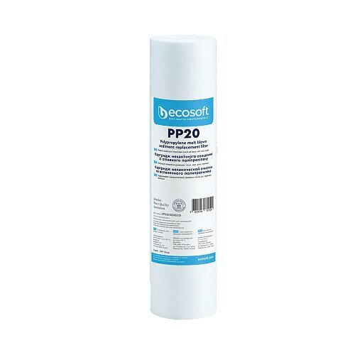 PP pagaminta iš polipropileno pluošto kasetė 2,5"x10" 20 mikronų. ECOSOFT kaina ir informacija | Vandens filtrai, valymo įrenginiai | pigu.lt