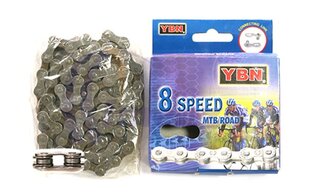 Цепь велосипедная YBN S8 (8ск), 1/2 x 3/32, 116 звеньев, наружная ширина цепи 7.1 мм (828) 0094 цена и информация | Другие запчасти для велосипеда | pigu.lt