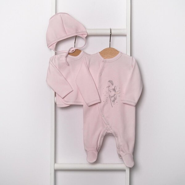 3 dalių kūdikio kraitelis: siaustinukas, kombinezonas bei kepurytė su  raišteliais, 56 cm цена | pigu.lt