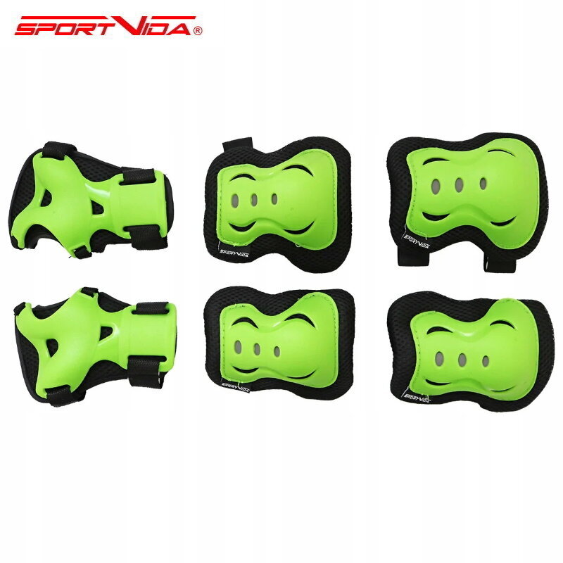 SportVida Children Hard Shell Anatomic Safe Protectors for Elbow & Knees & Palms (size L) Green kaina ir informacija | Apsaugos | pigu.lt