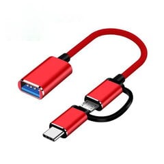 Кабель Riff 2в1 OTG Host Адаптер Type-C +Micro USB папа на USB Type A 15.5 см, красный (OEM) цена и информация | Кабели и провода | pigu.lt