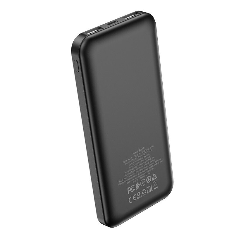 Išorinė baterija Power Bank Borofone BJ14 Type-C microUSB 2*USB (2A) 10000mAh juoda kaina ir informacija | Atsarginiai maitinimo šaltiniai (power bank) | pigu.lt