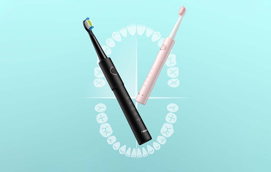 FairyWill Sonic elektriniai dantų šepetėliai su galvutėmis E11 (juodas ir rožinis) kaina ir informacija | Elektriniai dantų šepetėliai | pigu.lt