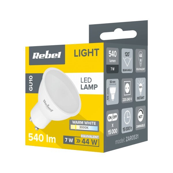 Rebel LED lempa, 7W, GU10, 3000K, 230V kaina ir informacija | Elektros lemputės | pigu.lt
