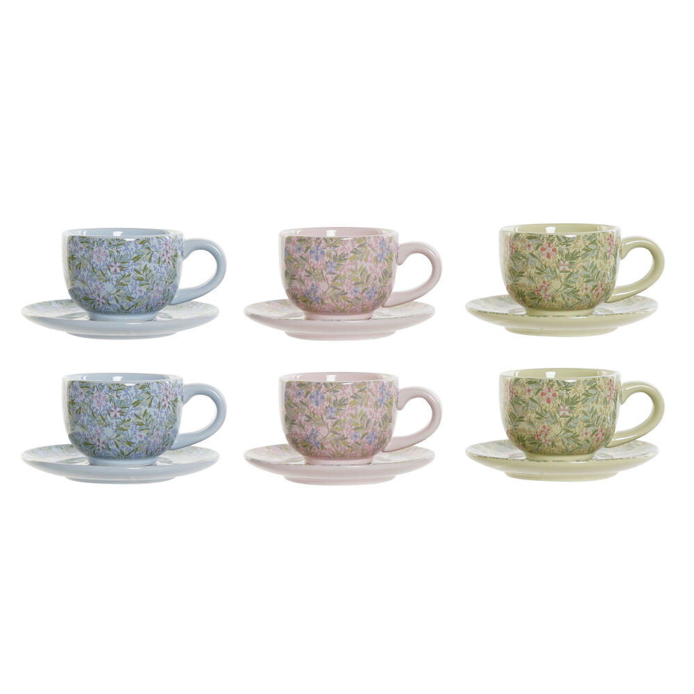 Vnt. kavos puodelių rinkinys DKD Home Decor Mėlyna Rožinė Metalinis Žalia Gėlės Dolomite (6 pcs) (180 ml) (14 x 14 x 7 cm) kaina ir informacija | Taurės, puodeliai, ąsočiai | pigu.lt