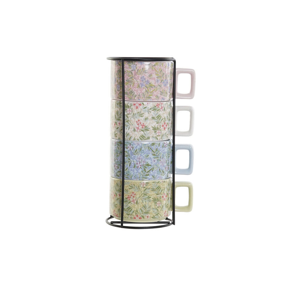 Vnt. kavos puodelių rinkinys DKD Home Decor Mėlyna Rožinė Metalinis Žalia Gėlės Dolomite (13 x 9,5 x 6,5 cm) (4 pcs) (260 ml) цена и информация | Taurės, puodeliai, ąsočiai | pigu.lt