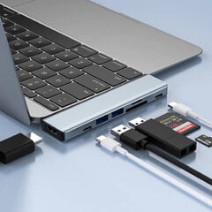 USB-адаптер для ноутбуков Apple Macbook 8-в-1 (2x USB 3.0, SD, HDMI, Type-C) цена и информация | Адаптеры, USB-разветвители | pigu.lt