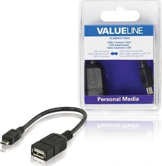 Valueline VLMB60515B02 USB Micro B antgalis – USB A lizdo adapteris, OTG, 0,2 m kaina ir informacija | Kabeliai ir laidai | pigu.lt