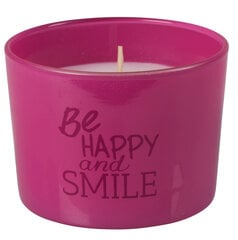 Kvapi žvakė stiklinėje 6x8cm Būk laiminga ir šypsokis (rožinė) цена и информация | Подсвечники, свечи | pigu.lt