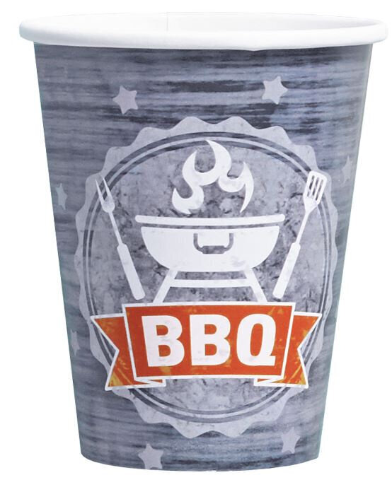 BBQ kartoninis gėrimo puodelis, 250 ml, 8 vnt. kaina ir informacija | Vienkartiniai indai šventėms | pigu.lt