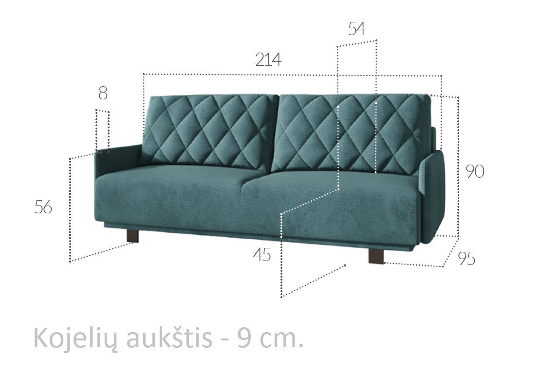 Trivietė sofa - lova Kari, mėlyna kaina ir informacija | Sofos | pigu.lt