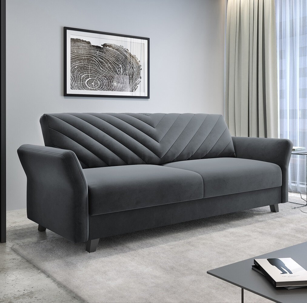 Trivietė sofa - lova Rona, pilka kaina ir informacija | Sofos | pigu.lt