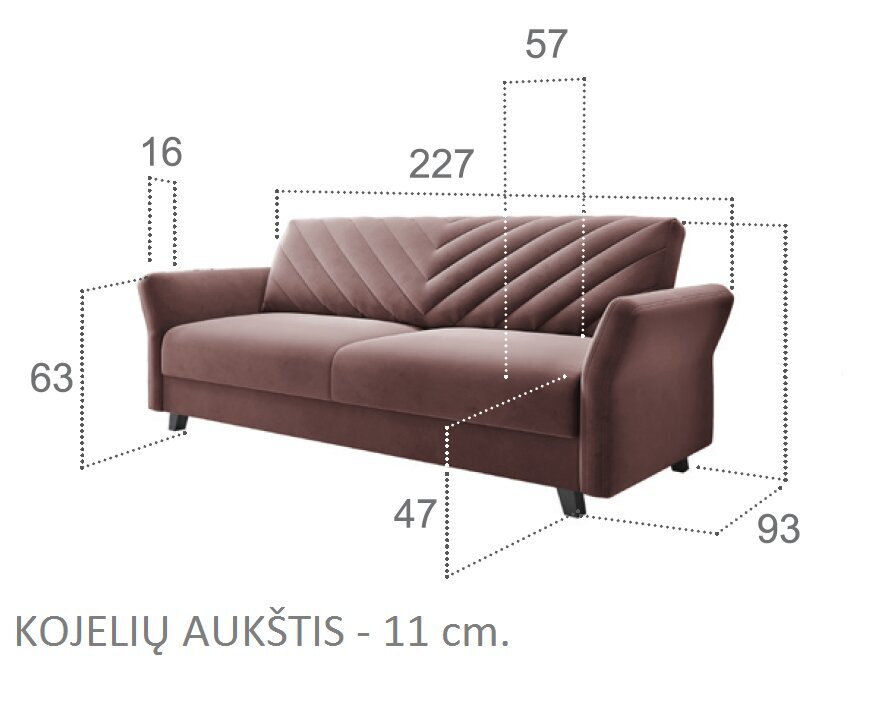 Trivietė sofa - lova Rona, pilka kaina ir informacija | Sofos | pigu.lt