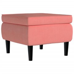 vidaXL Taburetė su medinėmis kojomis, rožinės spalvos, aksomas kaina ir informacija | Virtuvės ir valgomojo kėdės | pigu.lt