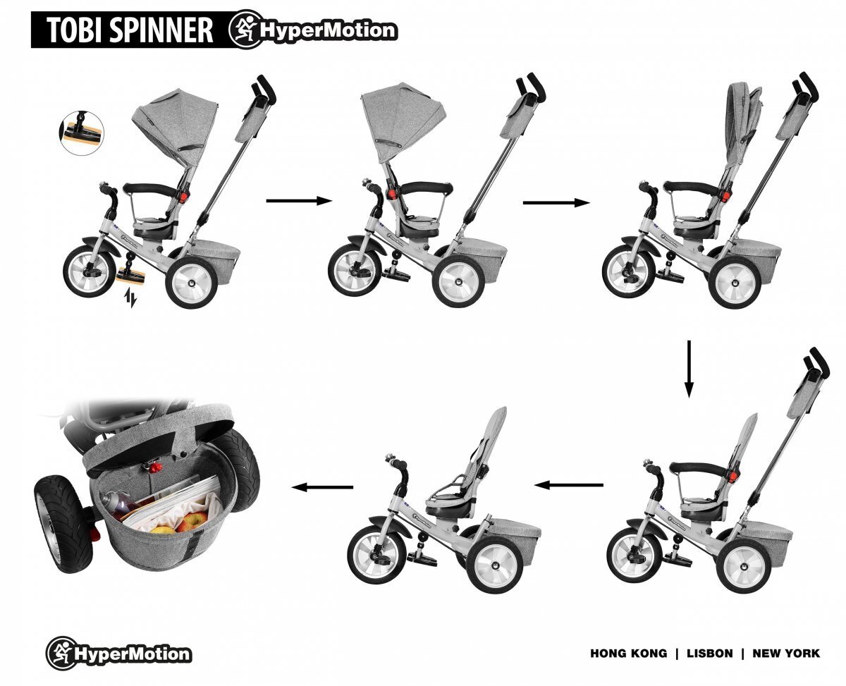 Triratis dviratis Tobi Spiner - pilkas - pripučiami ratai kaina ir informacija | Triratukai | pigu.lt
