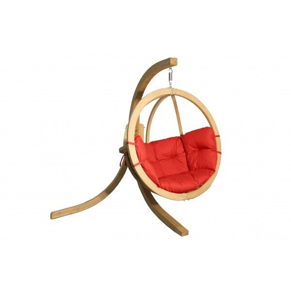 Medinis pakabinamas krėslas su stovu SWING POD + raudonos spalvos pagalvė kaina ir informacija | Lauko kėdės, foteliai, pufai | pigu.lt