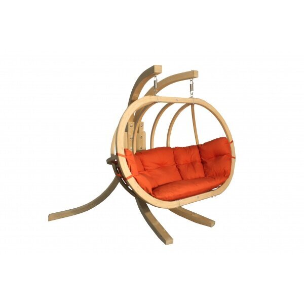 Dvivietis medinis pakabinamas krėslas su stovu SWING POD XL + raudonos spalvos pagalvė kaina ir informacija | Lauko kėdės, foteliai, pufai | pigu.lt