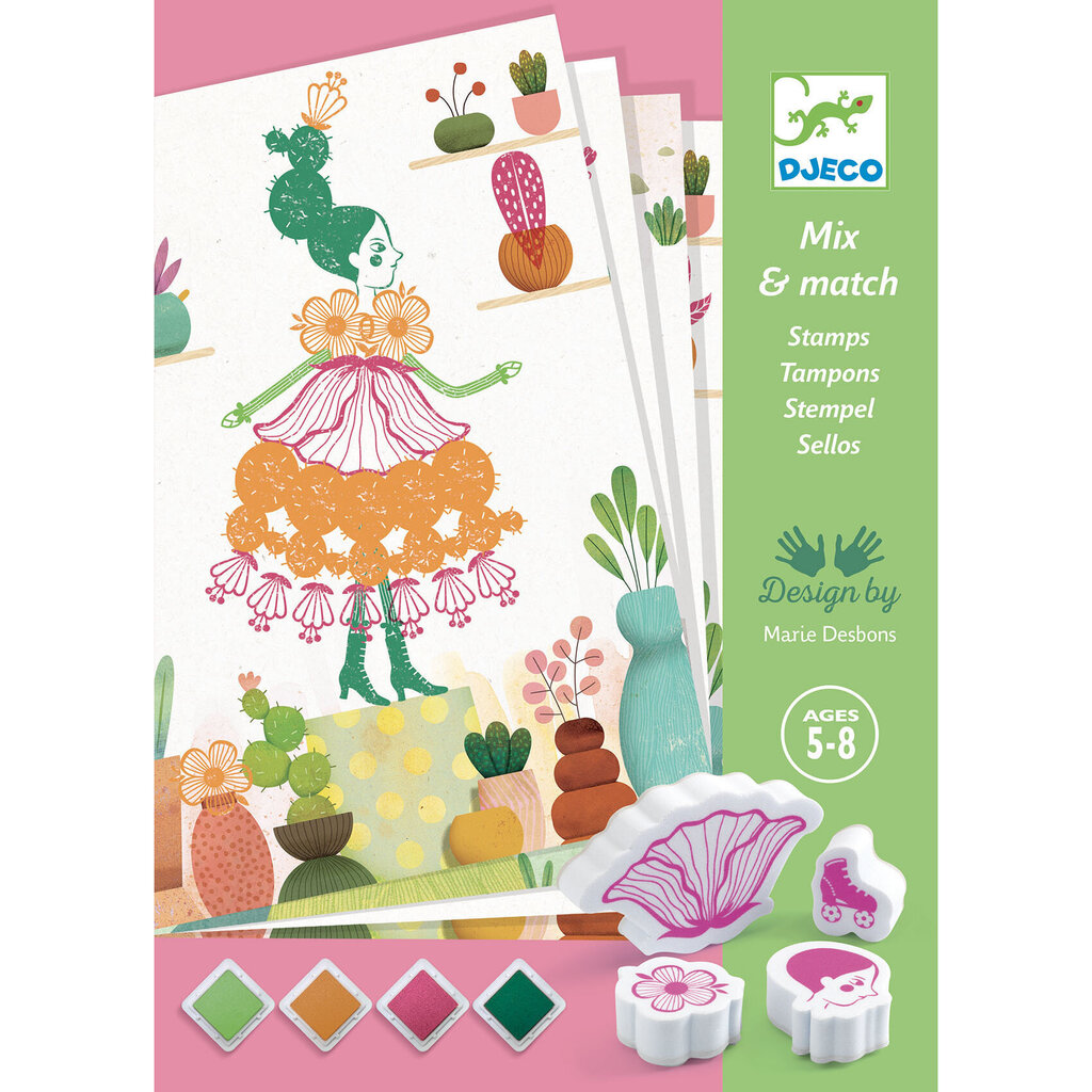 Kūrybinis rinkinys su antspaudais Djeco Gėlių merginos, DJ08741 kaina ir informacija | Lavinamieji žaislai | pigu.lt