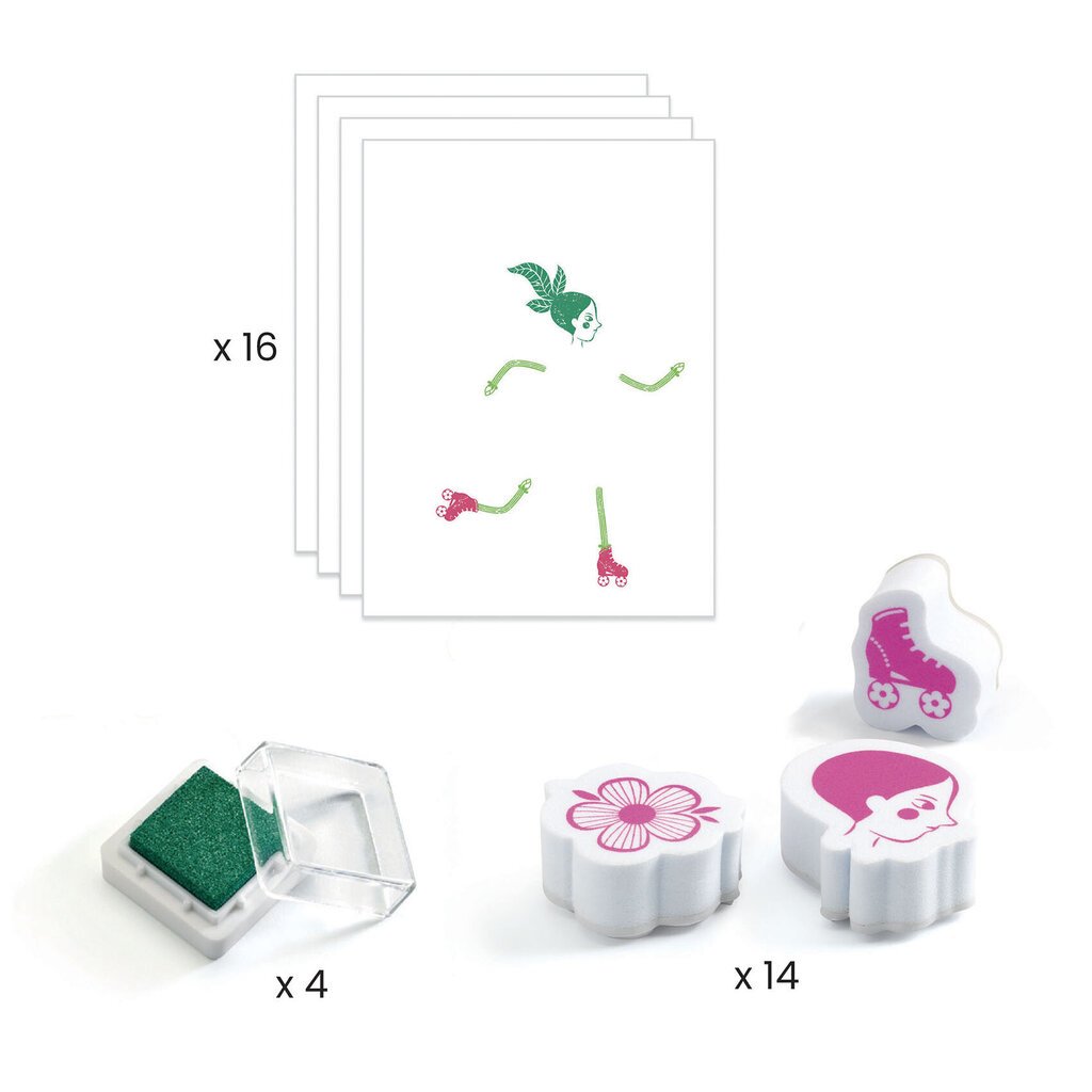 Kūrybinis rinkinys su antspaudais Djeco Gėlių merginos, DJ08741 kaina ir informacija | Lavinamieji žaislai | pigu.lt
