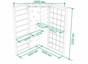 Medinis namų sporto kompleksas Kampinis 220x160x160cm, baltas kaina ir informacija | Gimnastikos sienelės | pigu.lt