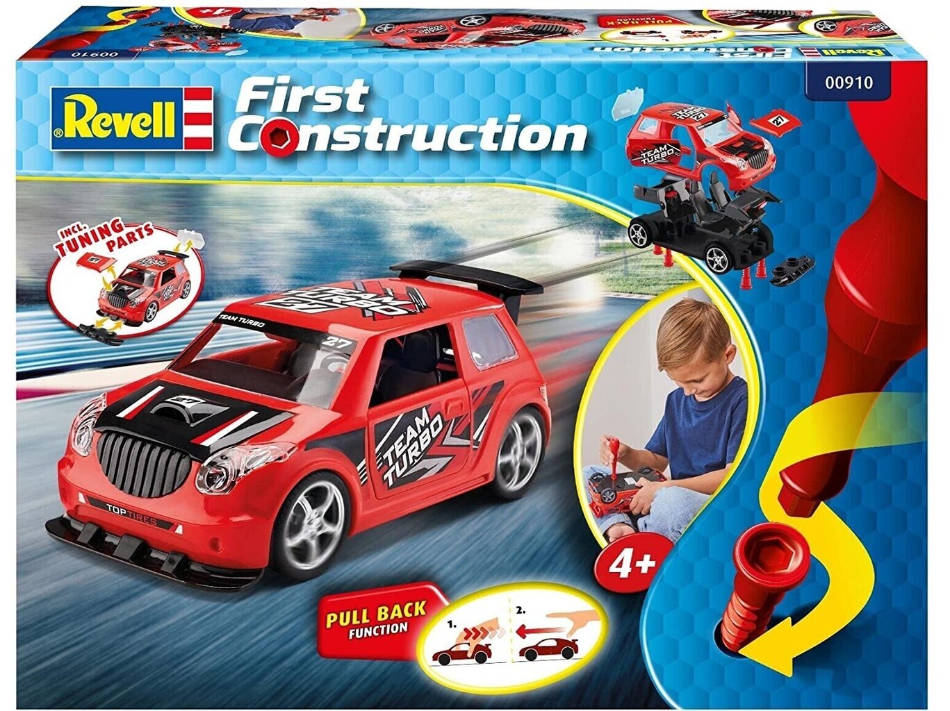 Plastikinis surenkamas modelis Revell First Construction Race Car with Pullback Engine Rally Car, 1/20, 00910 kaina ir informacija | Konstruktoriai ir kaladėlės | pigu.lt