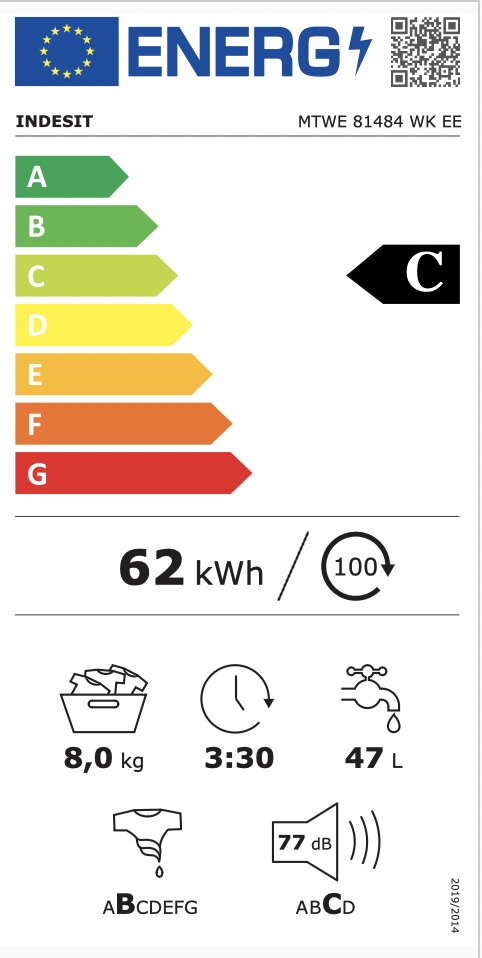 Indesit MTWE 81484 WK EE цена и информация | Skalbimo mašinos | pigu.lt