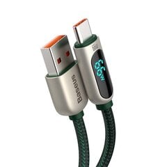 Baseus Display Cable USB to Type-C, 66W, 2m (green) цена и информация | Кабели для телефонов | pigu.lt