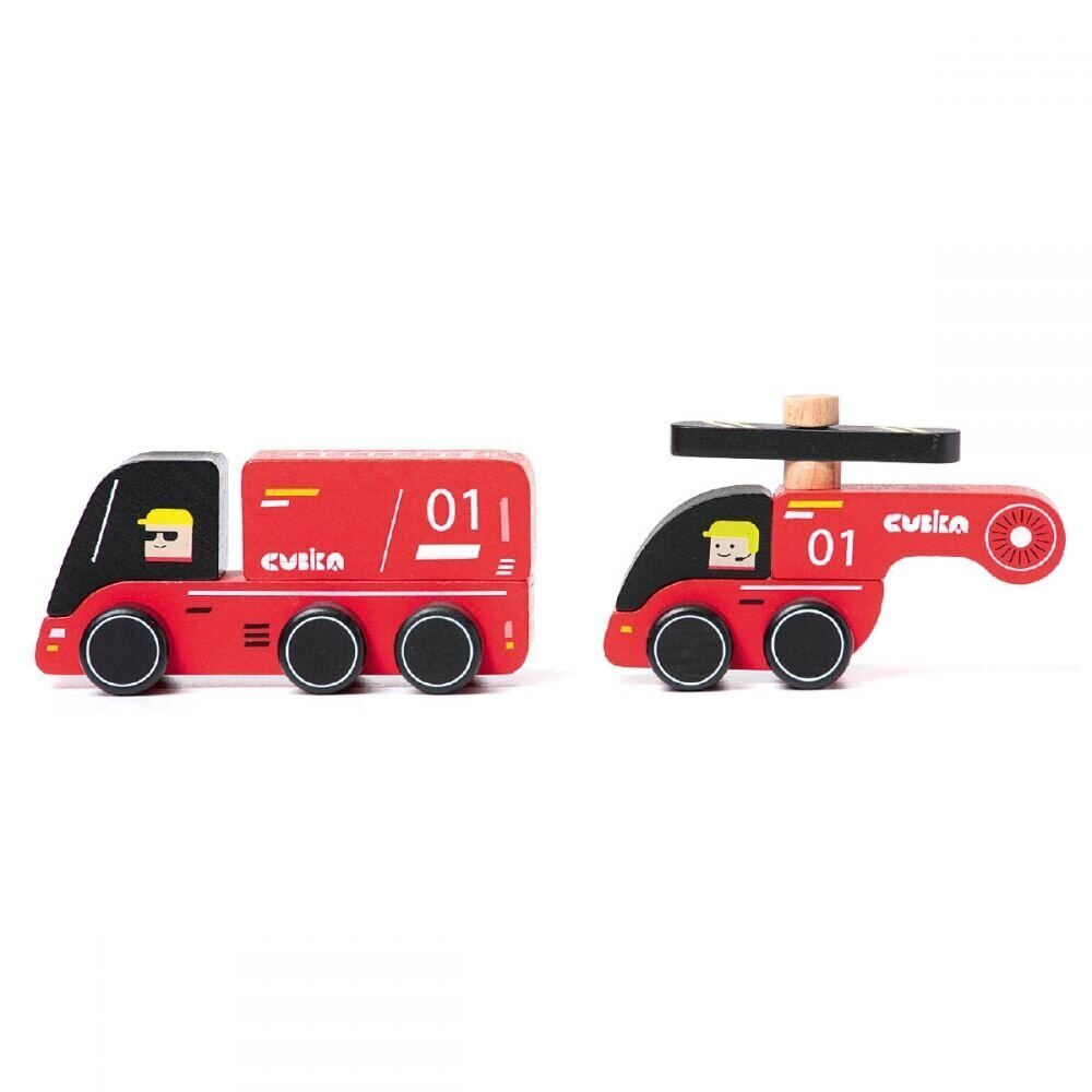 Mediniai automobilis ir malūnsparnis Ugniagesiai kaina ir informacija | Žaislai berniukams | pigu.lt
