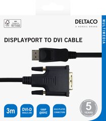 Кабель Deltaco DisplayPort - DVI-D Single Link, 1080p 60Hz, 3m, черный, DP-2030-K цена и информация | Кабели и провода | pigu.lt