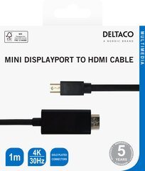 Deltaco, Mini DP/HDMI, 1 m цена и информация | Кабели и провода | pigu.lt