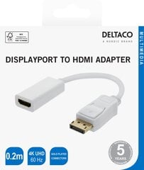 Deltaco 00110023, DP/HDMI, 0.2 m kaina ir informacija | Kabeliai ir laidai | pigu.lt