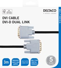 Deltaco, DVI-D, 3 m kaina ir informacija | Kabeliai ir laidai | pigu.lt