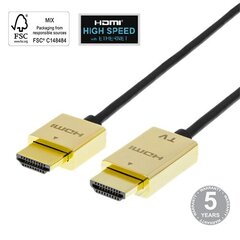 Deltaco Ultra-thin HDMI, 4K UHD, 3m, juodas / auksinis / HDMI-1043-K / 00100012 kaina ir informacija | Kabeliai ir laidai | pigu.lt